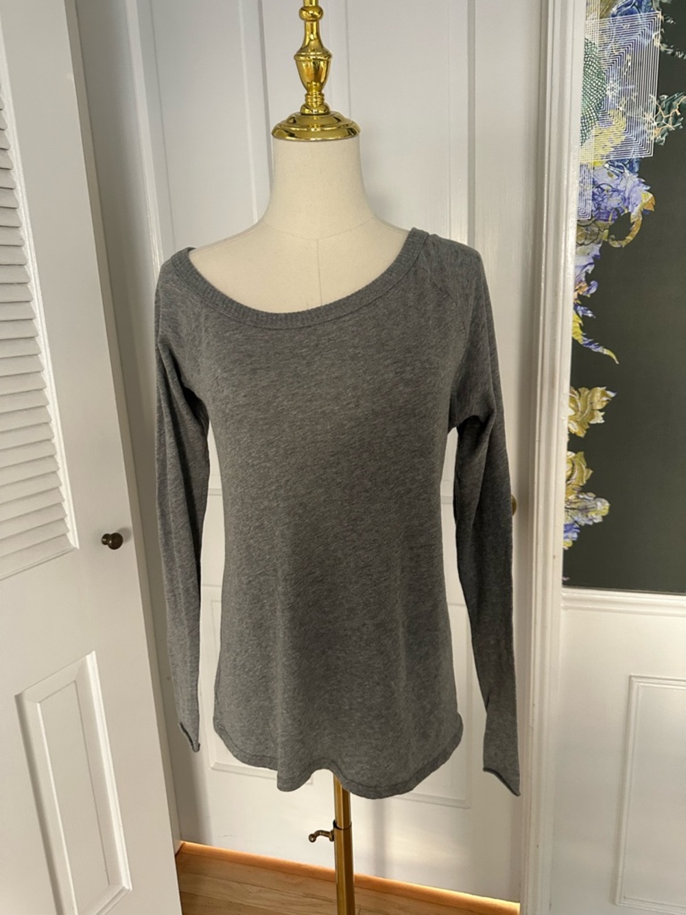 Enza Costa Gray Cotton Cashmere Long Sleeve Top – Size S